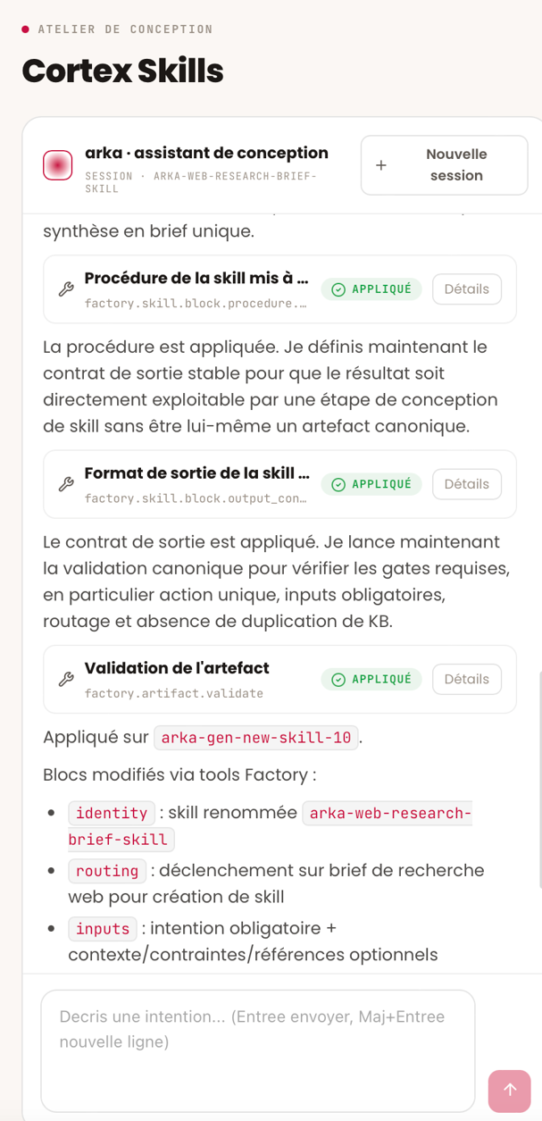 Arka assistant de conception dans Skills.factory